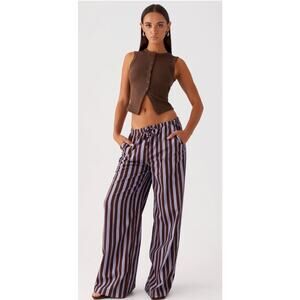 Peppermayo Fresh Face Linen Low Rise Baggy Pants in Brown and Purple Stripes, 4